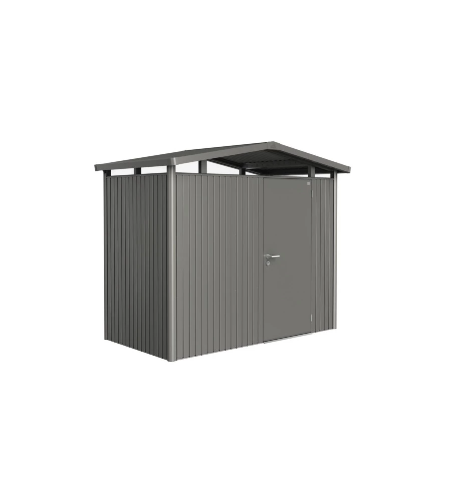 CASETTA DA GIARDINO BIOHORT "PANORAMA P1" IN ACCIAIO ZINCATO COLORE GRIGIO QUARZO METALLIZZATO CON PORTA BATTENTE SEMPLICE 273X158X227 CM - COD. 18020