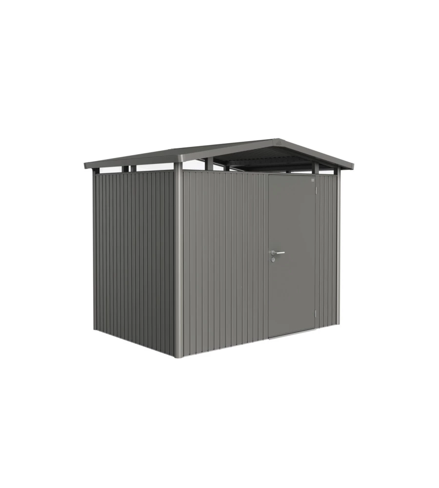 CASETTA DA GIARDINO BIOHORT "PANORAMA P2" IN ACCIAIO ZINCATO COLORE GRIGIO QUARZO METALLIZZATO CON PORTA BATTENTE SEMPLICE 273X198X227 CM - COD. 18030