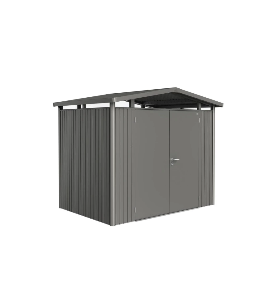 CASETTA DA GIARDINO BIOHORT "PANORAMA P2" IN ACCIAIO ZINCATO COLORE GRIGIO QUARZO METALLIZZATO CON PORTA BATTENTE DOPPIO 273X198X227 CM - COD. 18039