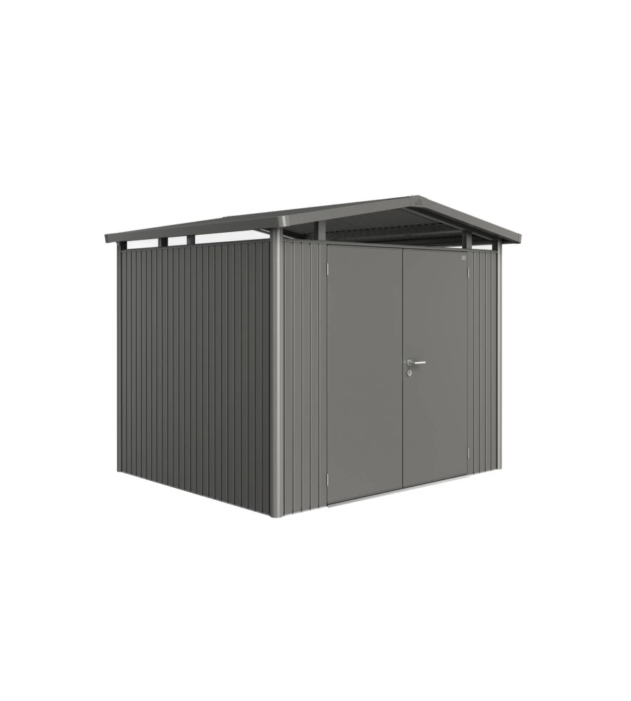 CASETTA DA GIARDINO BIOHORT "PANORAMA P3" IN ACCIAIO ZINCATO COLORE GRIGIO QUARZO METALLIZZATO CON PORTA BATTENTE DOPPIO 273X238X227 CM - COD. 18049