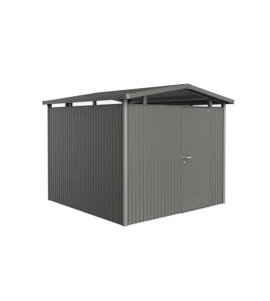 CASETTA DA GIARDINO BIOHORT "PANORAMA P4" IN ACCIAIO ZINCATO COLORE GRIGIO QUARZO METALLIZZATO CON PORTA BATTENTE SEMPLICE 273X278X227 CM - COD. 18050