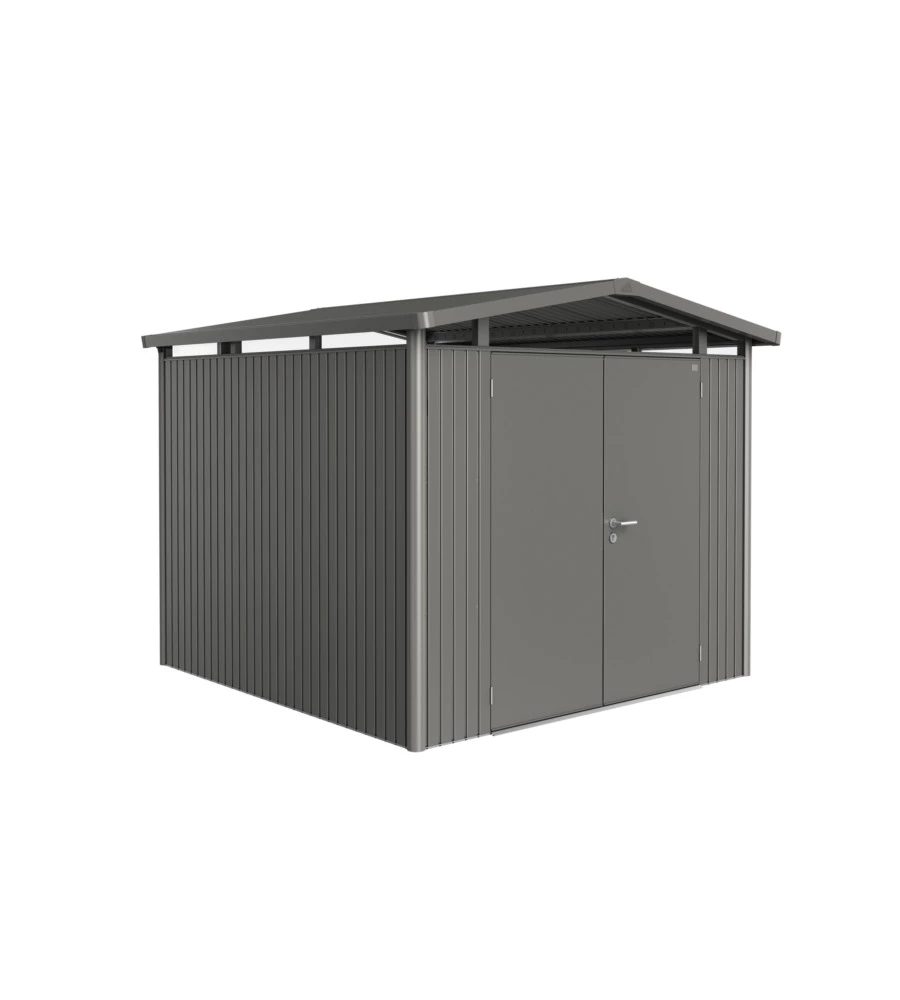 CASETTA DA GIARDINO BIOHORT "PANORAMA P4" IN ACCIAIO ZINCATO COLORE GRIGIO QUARZO METALLIZZATO CON PORTA BATTENTE DOPPIO 273X278X227 CM - COD. 18059