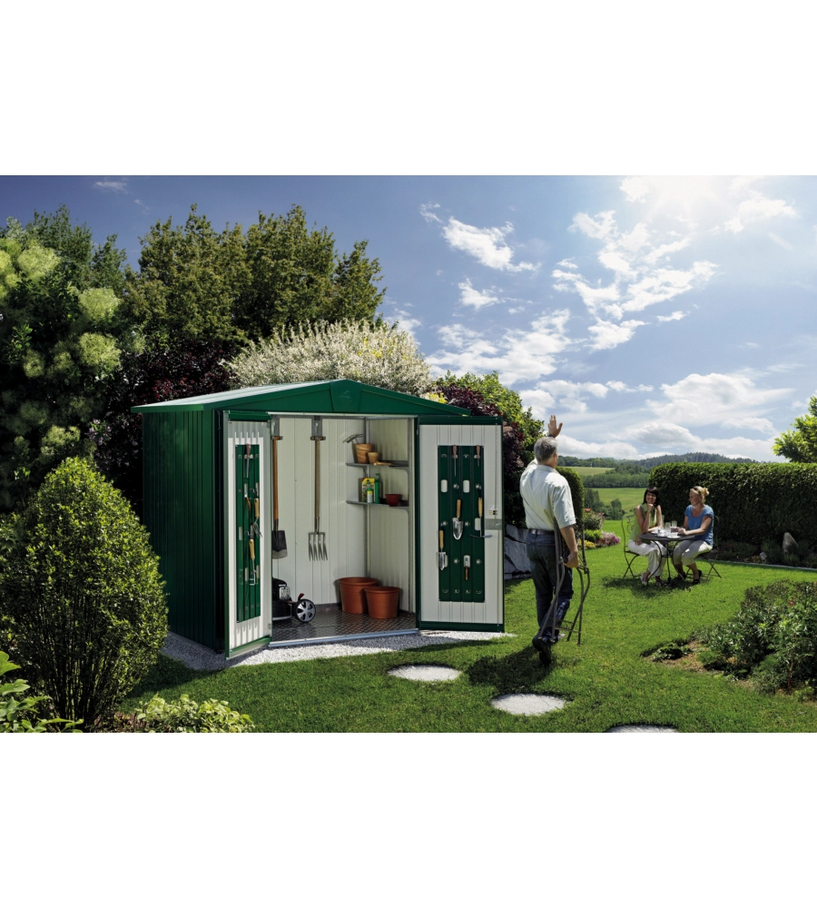 CASETTA DA GIARDINO BIOHORT "EUROPA  1" IN ACCIAIO ZINCATO COLORE GRIGIO QUARZO METALLIZZATO 172X84X196 CM