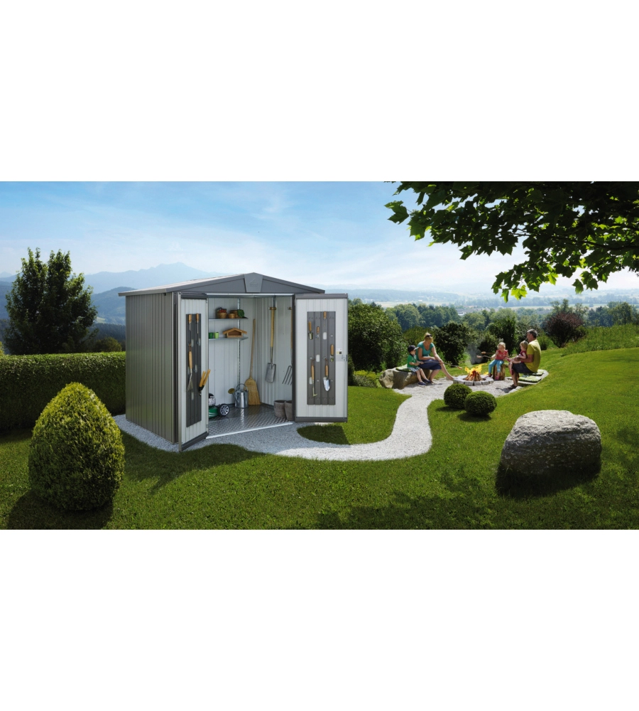 CASETTA DA GIARDINO BIOHORT "EUROPA  1" IN ACCIAIO ZINCATO COLORE GRIGIO QUARZO METALLIZZATO 172X84X196 CM