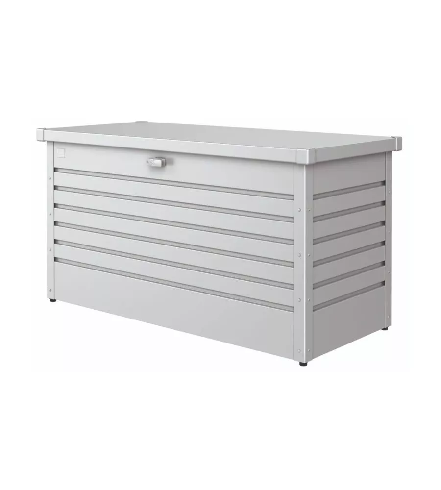BAULE DA ESTERNO IMPERMEABILE BIOHORT "130" IN ACCIAIO ZINCATO ARGENTO METALLIZZATO 460 LT 134X62X71 CM - COD. 64040
