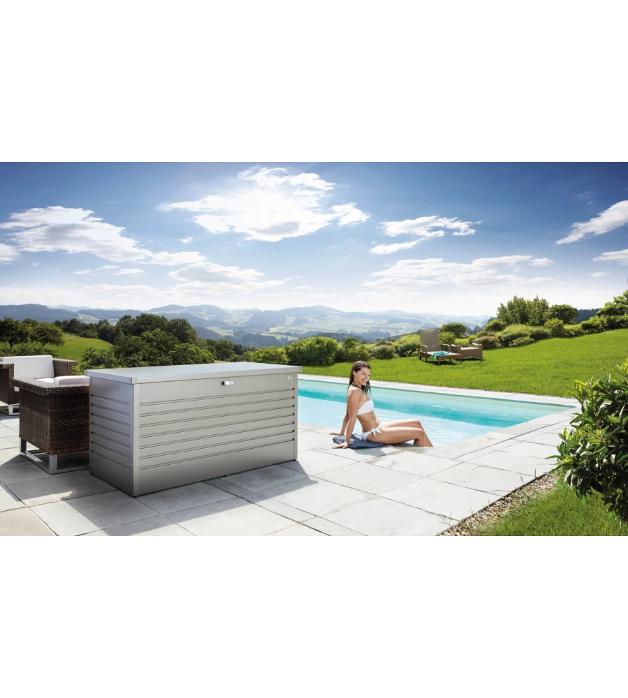 BAULE DA ESTERNO IMPERMEABILE BIOHORT "160" IN ACCIAIO ZINCATO GRIGIO QUARZO METALLIZZATO 830 LT 160X79X83 CM - COD. 68060