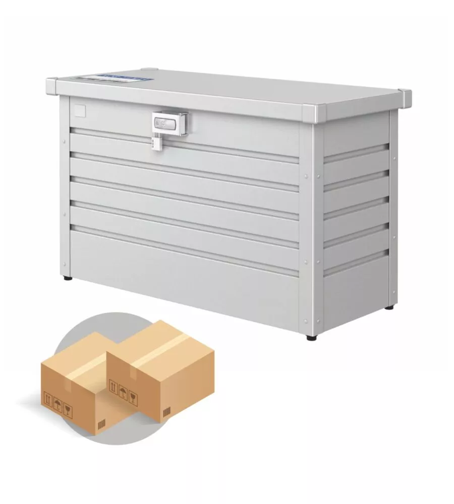 BAULE POSTALE PER PACCHI IMPERMEABILE BIOHORT "PAKET-BOX 100" IN ACCIAIO ZINCATO ARGENTO METALLIZZATO 195 LT 101X46X61 CM - COD. 64910