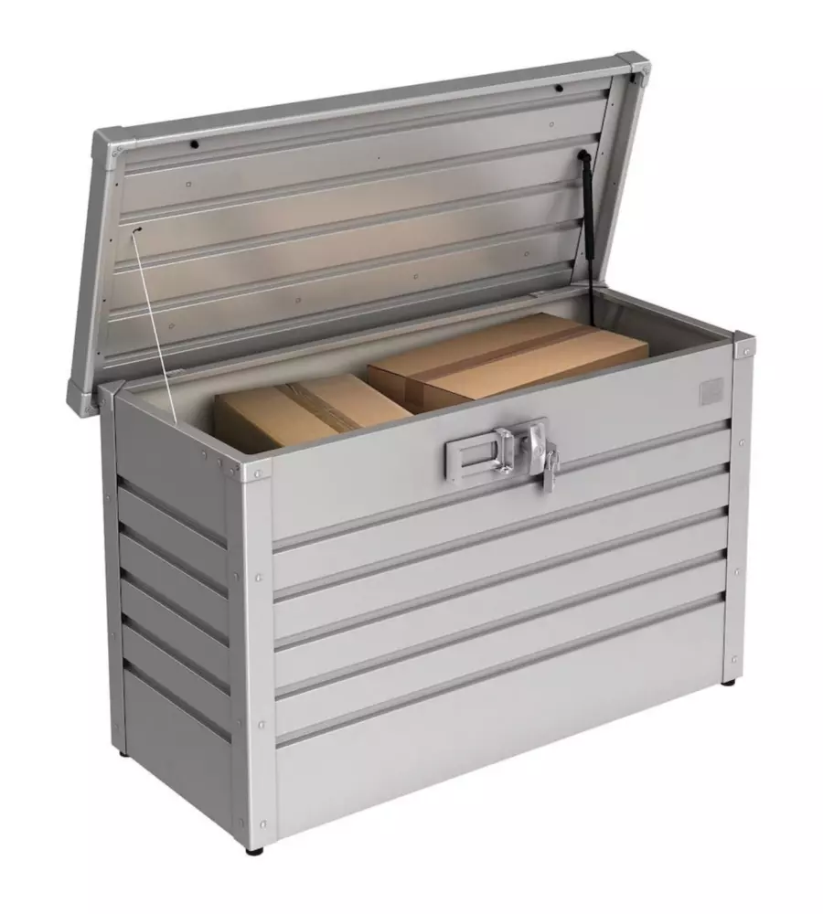 BAULE POSTALE PER PACCHI IMPERMEABILE BIOHORT "PAKET-BOX 100" IN ACCIAIO ZINCATO ARGENTO METALLIZZATO 195 LT 101X46X61 CM - COD. 64910