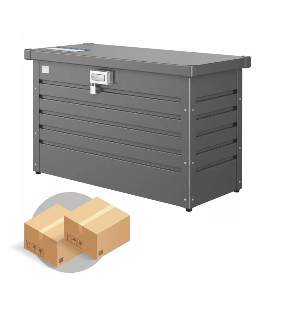 BAULE POSTALE PER PACCHI IMPERMEABILE BIOHORT "PAKET-BOX 100" IN ACCIAIO ZINCATO GRIGIO SCURO METALLIZZATO 195 LT 101X46X61 CM - COD. 65910