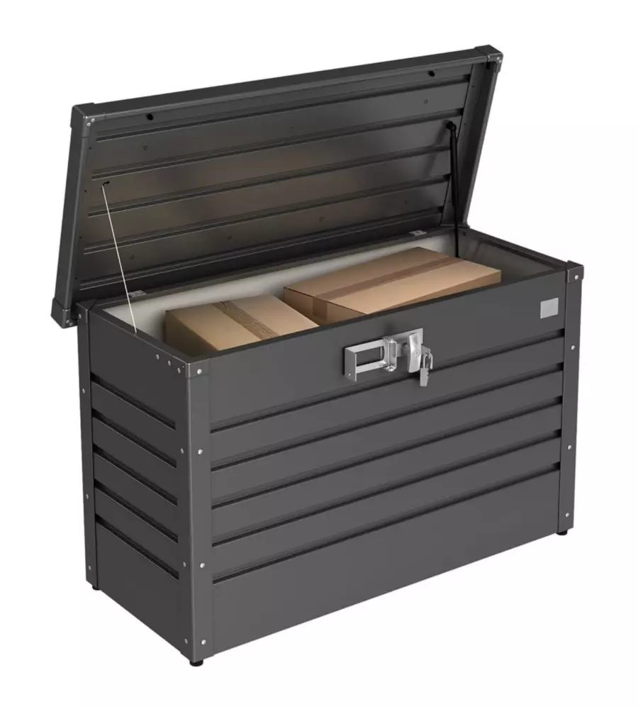 BAULE POSTALE PER PACCHI IMPERMEABILE BIOHORT "PAKET-BOX 100" IN ACCIAIO ZINCATO GRIGIO SCURO METALLIZZATO 195 LT 101X46X61 CM - COD. 65910