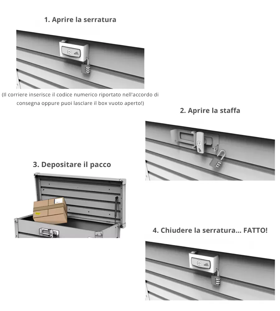 BAULE POSTALE PER PACCHI IMPERMEABILE BIOHORT "PAKET-BOX 100" IN ACCIAIO ZINCATO GRIGIO QUARZO METALLIZZATO 195 LT 101X46X61 CM - COD. 68910