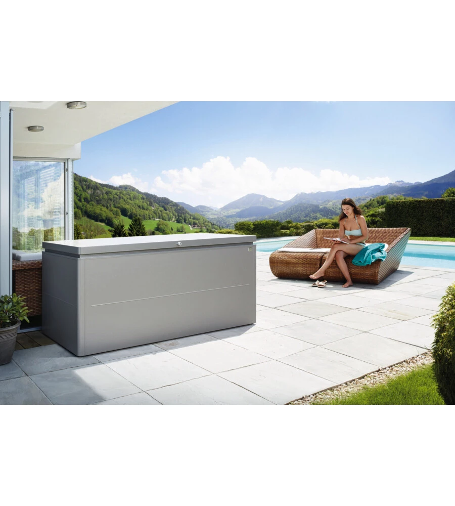 BAULE DA ESTERNO IMPERMEABILE BIOHORT "LOUNGEBOX 200" IN ACCIAIO ZINCATO GRIGIO QUARZO METALLIZZATO 1400 LT 199X80X81 CM - COD. 68075