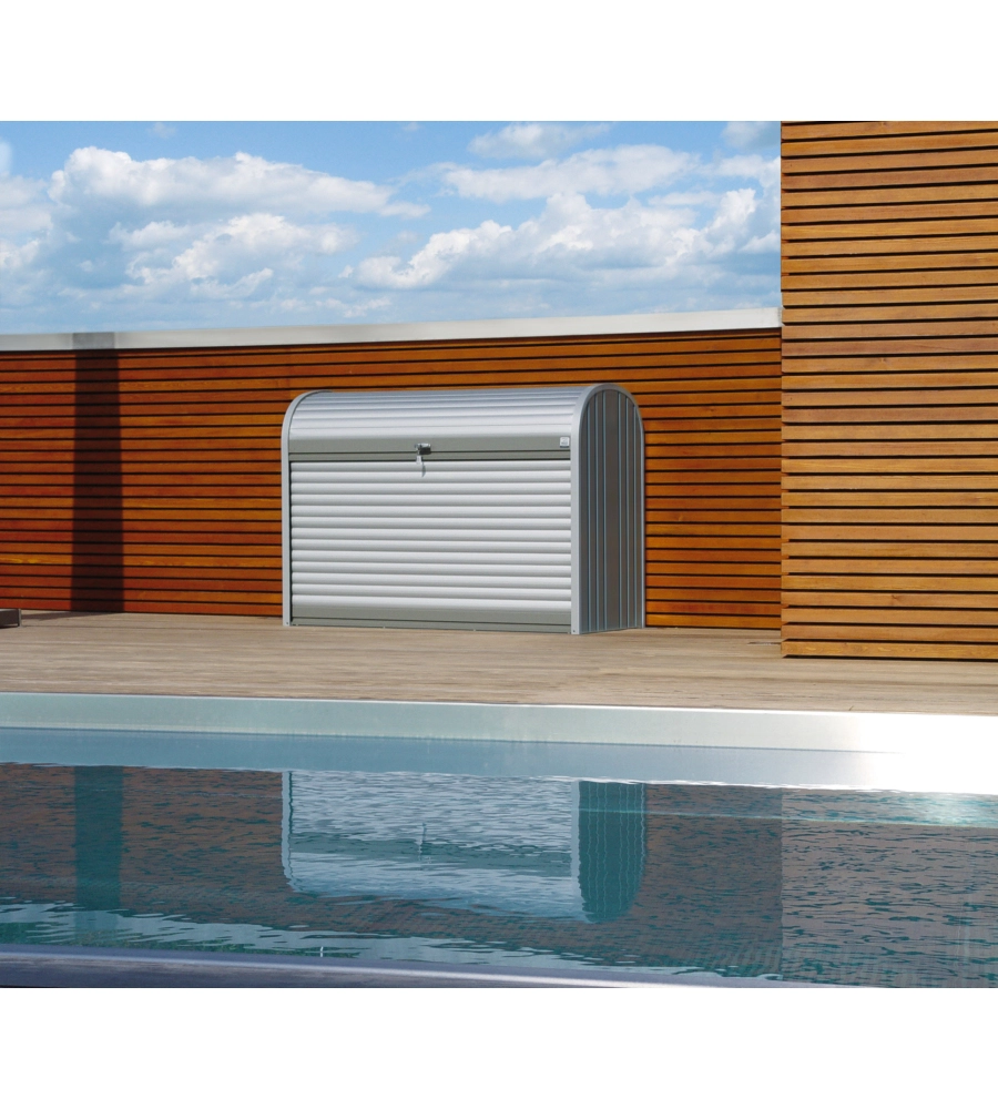BAULE DA ESTERNO A SERRANDE IMPERMEABILE BIOHORT "STOREMAX 160" IN ACCIAIO ZINCATO GRIGIO QUARZO METALLIZZATO 1200 LT 163X78X120 CM - COD. 70010