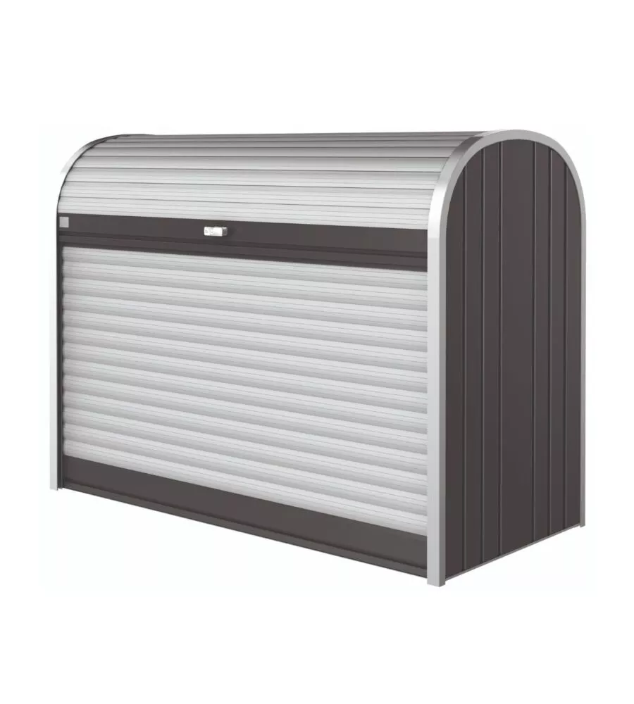 BAULE DA ESTERNO A SERRANDE IMPERMEABILE BIOHORT "STOREMAX 160" IN ACCIAIO ZINCATO GRIGIO SCURO METALLIZZATO 1200 LT 163X78X120 CM - COD. 73010