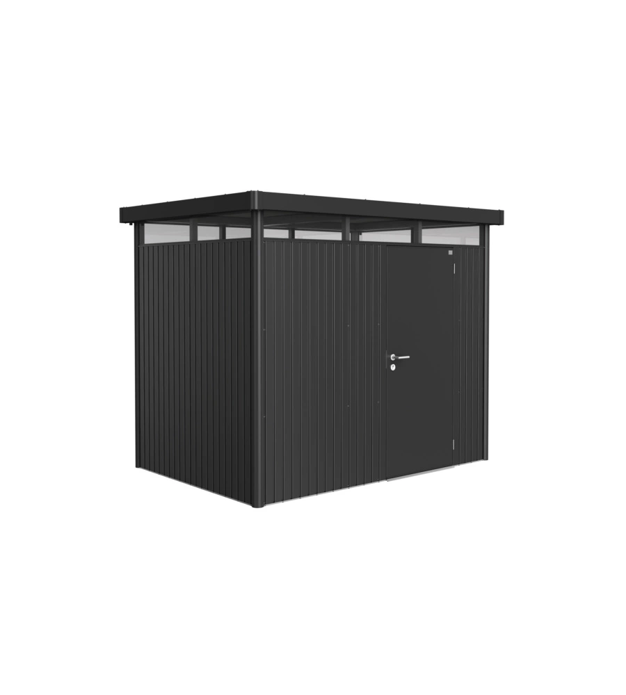 CASETTA DA GIARDINO BIOHORT "HIGHLINE H2" IN ACCIAIO ZINCATO COLORE GRIGIO SCURO METALLIZZATO CON PORTA BATTENTE SEMPLICE 275X195X222 CM - COD. 84030