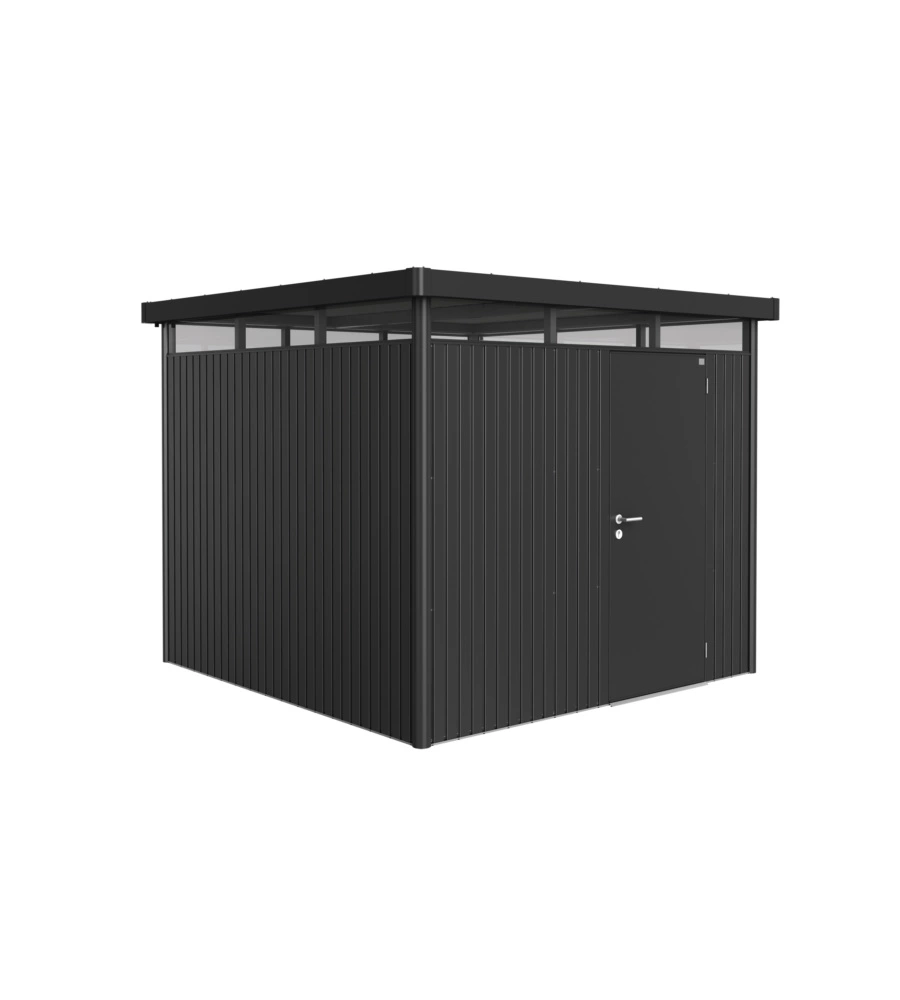 CASETTA DA GIARDINO BIOHORT "HIGHLINE H4" IN ACCIAIO ZINCATO COLORE GRIGIO SCURO METALLIZZATO CON PORTA BATTENTE SEMPLICE 275X275X222 CM - COD. 84050