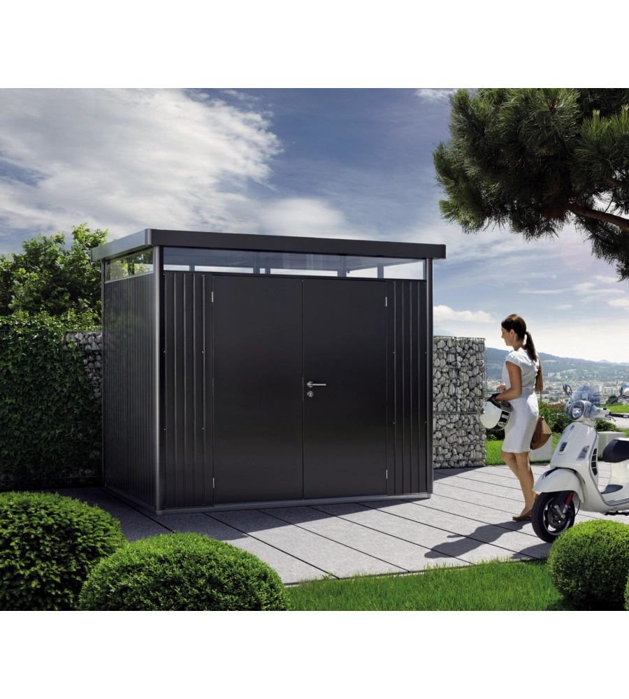 CASETTA DA GIARDINO BIOHORT "HIGHLINE H2" IN ACCIAIO ZINCATO COLORE GRIGIO SCURO METALLIZZATO CON PORTA BATTENTE DOPPIO 275X195X222 CM - COD. 84039