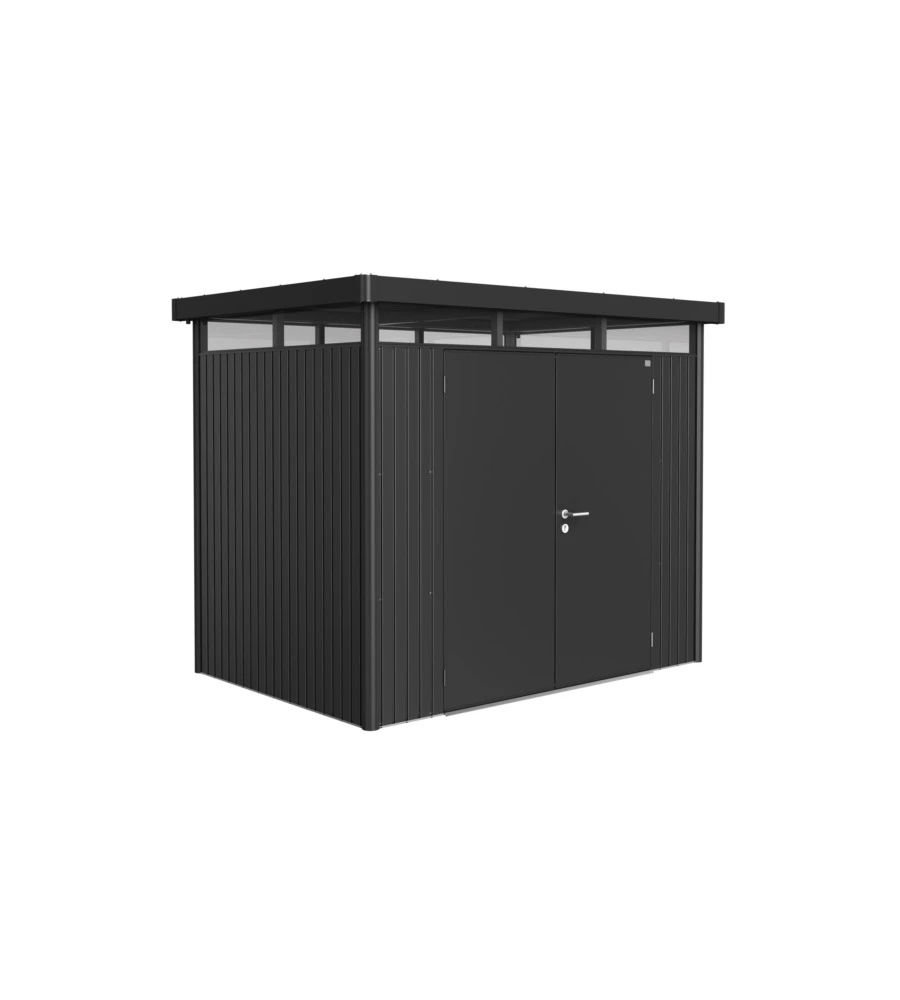 CASETTA DA GIARDINO BIOHORT "HIGHLINE H2" IN ACCIAIO ZINCATO COLORE GRIGIO SCURO METALLIZZATO CON PORTA BATTENTE DOPPIO 275X195X222 CM - COD. 84039