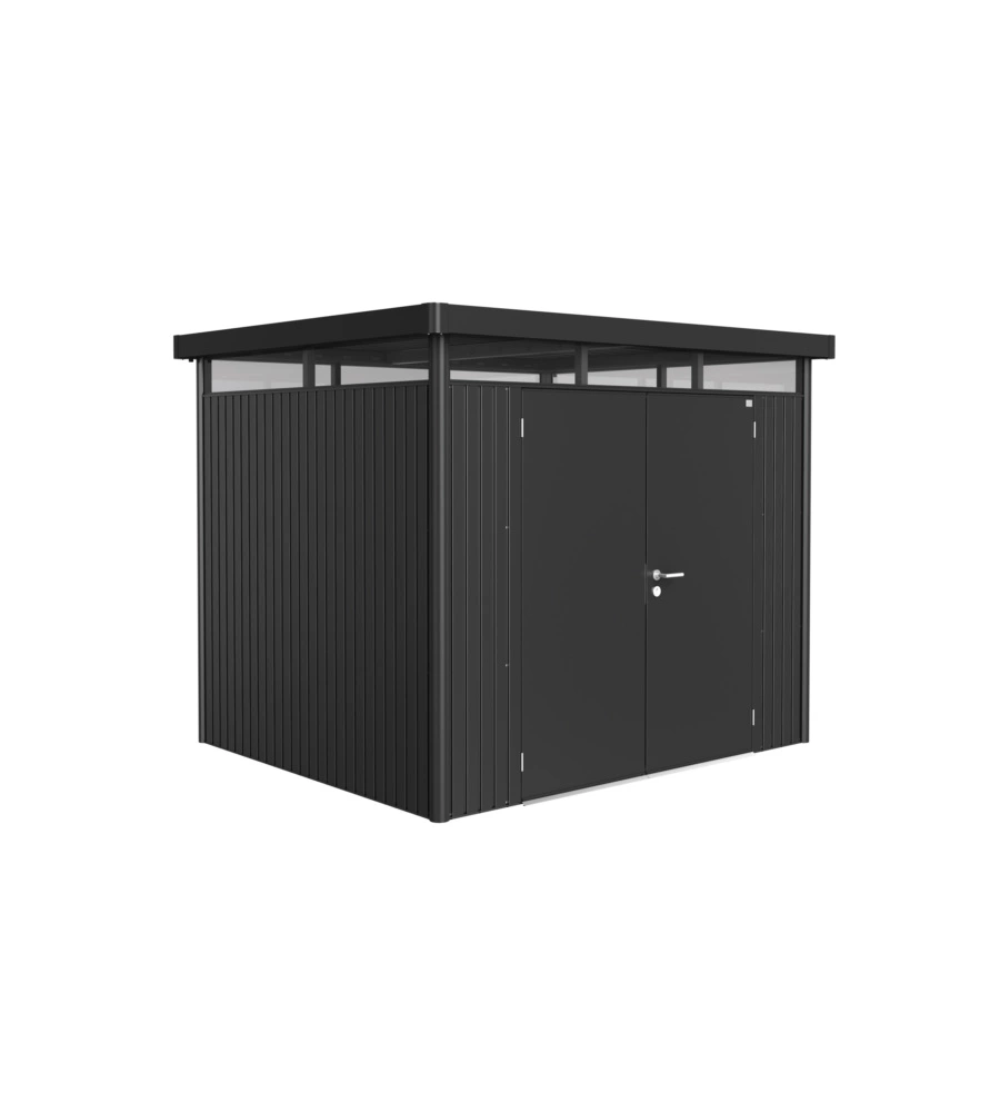 CASETTA DA GIARDINO BIOHORT "HIGHLINE H3" IN ACCIAIO ZINCATO COLORE GRIGIO SCURO METALLIZZATO CON PORTA BATTENTE DOPPIO 275X235X222 CM - COD. 84049
