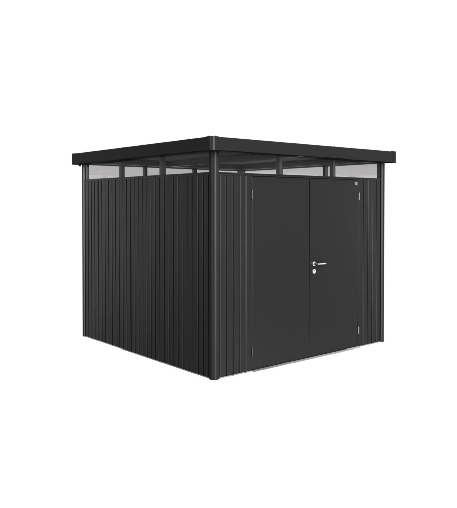 CASETTA DA GIARDINO BIOHORT "HIGHLINE H4" IN ACCIAIO ZINCATO COLORE GRIGIO SCURO METALLIZZATO CON PORTA BATTENTE DOPPIO 275X275X222 CM - COD. 84059