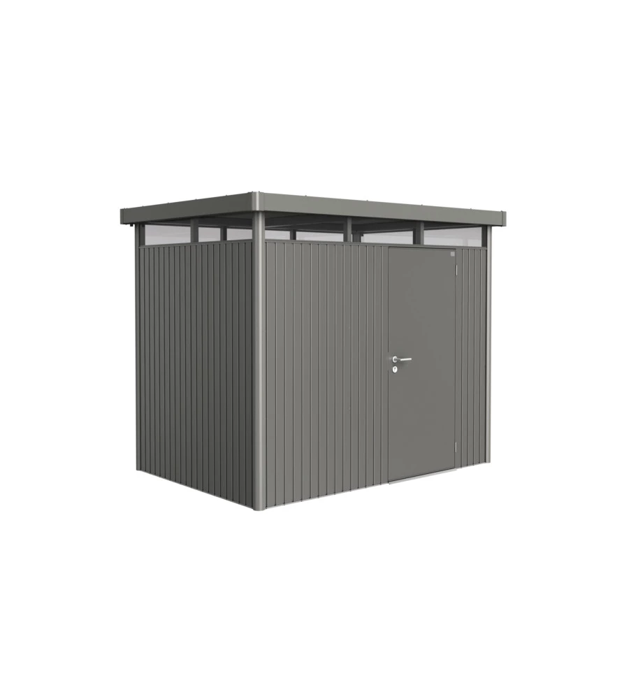 CASETTA DA GIARDINO BIOHORT "HIGHLINE H2" IN ACCIAIO ZINCATO COLORE GRIGIO QUARZO METALLIZZATO CON PORTA BATTENTE SEMPLICE 275X195X222 CM - COD. 88030