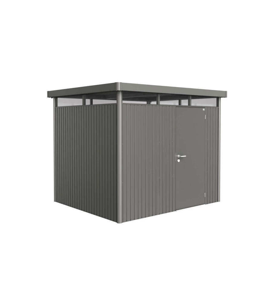 CASETTA DA GIARDINO BIOHORT "HIGHLINE H3" IN ACCIAIO ZINCATO COLORE GRIGIO QUARZO METALLIZZATO CON PORTA BATTENTE SEMPLICE 275X235X222 CM - COD. 88040