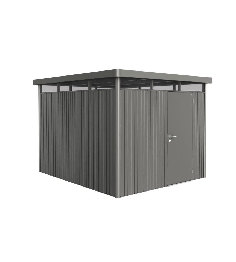 CASETTA DA GIARDINO BIOHORT "HIGHLINE H5" IN ACCIAIO ZINCATO COLORE GRIGIO QUARZO METALLIZZATO CON PORTA BATTENTE SEMPLICE 275X315X222 CM - COD. 88060