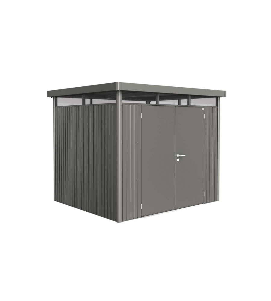 CASETTA DA GIARDINO BIOHORT "HIGHLINE H3" IN ACCIAIO ZINCATO COLORE GRIGIO QUARZO METALLIZZATO CON PORTA BATTENTE DOPPIO 275X235X222 CM - COD. 88049