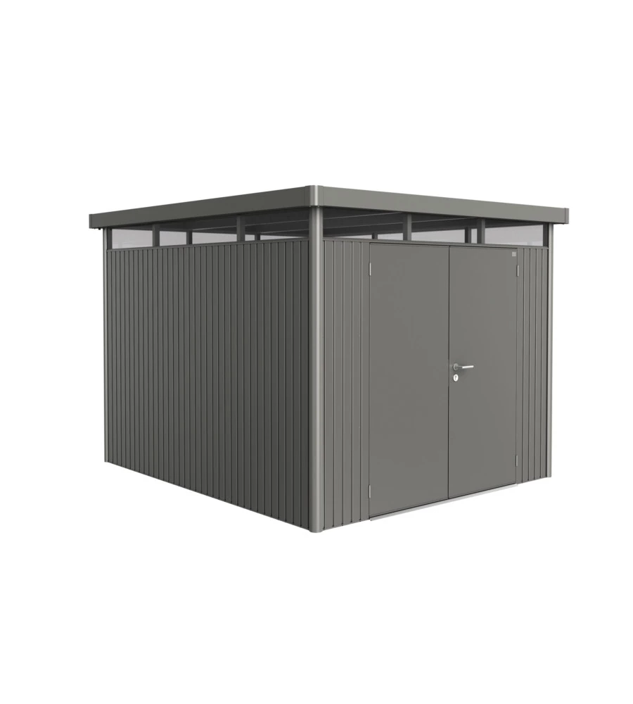 CASETTA DA GIARDINO BIOHORT "HIGHLINE H5" IN ACCIAIO ZINCATO COLORE GRIGIO QUARZO METALLIZZATO CON PORTA BATTENTE DOPPIO 275X315X222 CM - COD. 88069
