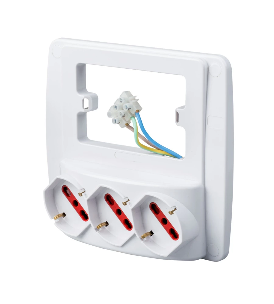 PRESA MULTIPLA DA PARETE "EMILIA SMART" CON 3 PRESE BIVALENTI SCHUKO 10/16A - BIANCA.