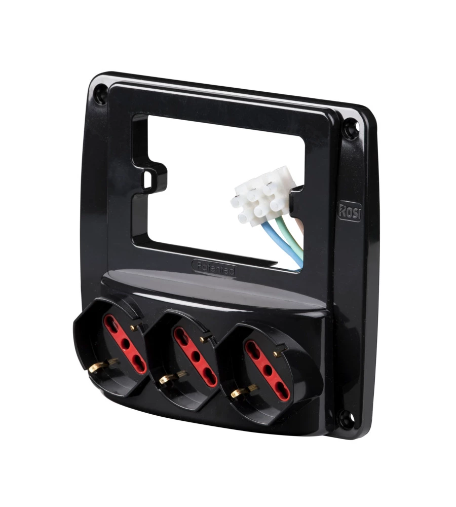 PRESA MULTIPLA DA PARETE "EMILIA SMART" CON 3 PRESE BIVALENTI SCHUKO 10/16A - NERA.