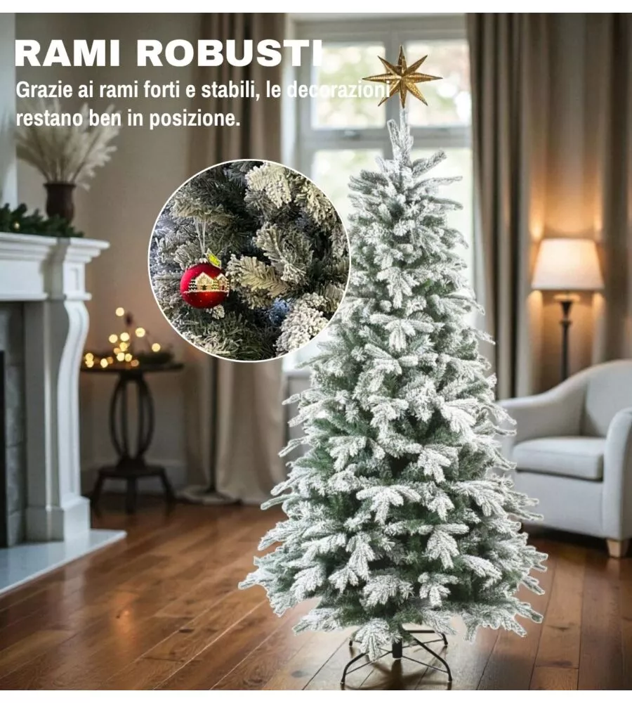 ALBERO DI NATALE ARTIFICIALE XMAS JOY "FIOCCO NEVE" VERDE EFFETTO INNEVATO 180 CM