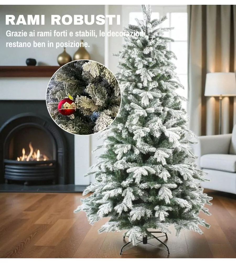 ALBERO DI NATALE ARTIFICIALE XMAS JOY "FIOCCO NEVE" VERDE EFFETTO INNEVATO 210 CM