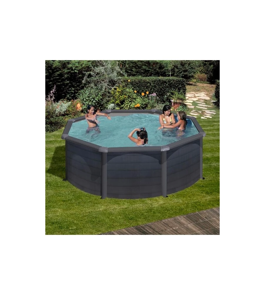 PISCINA FUORI TERRA ROTONDA GRE "KEA" IN ACCIAIO COLORE GRAFITE 350x350x120 - COD. KIT350GF