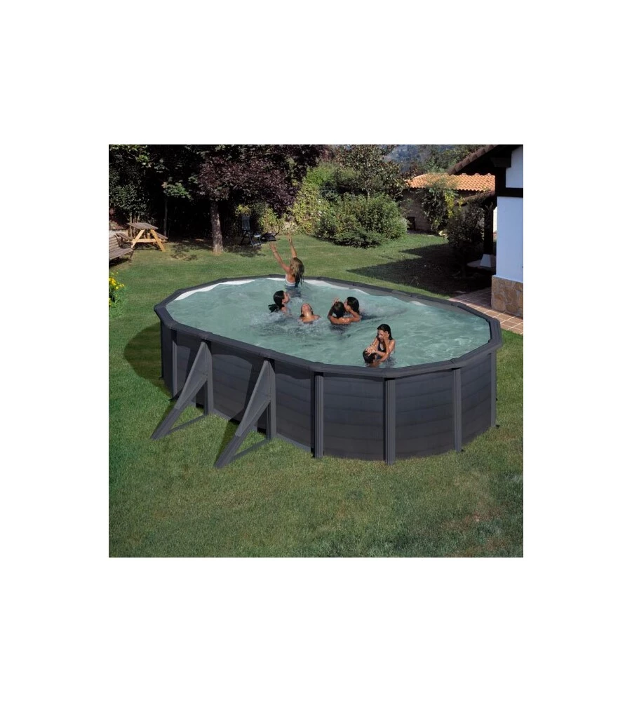 PISCINA FUORI TERRA OVALE GRE "KEA" IN ACCIAIO COLORE GRAFITE 500x300x120 - COD. KIT500GF