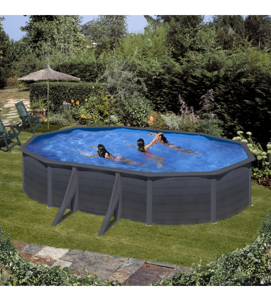 PISCINA FUORI TERRA OVALE GRE "KEA" IN ACCIAIO COLORE GRAFITE 610x375x120 - COD. KIT610GF