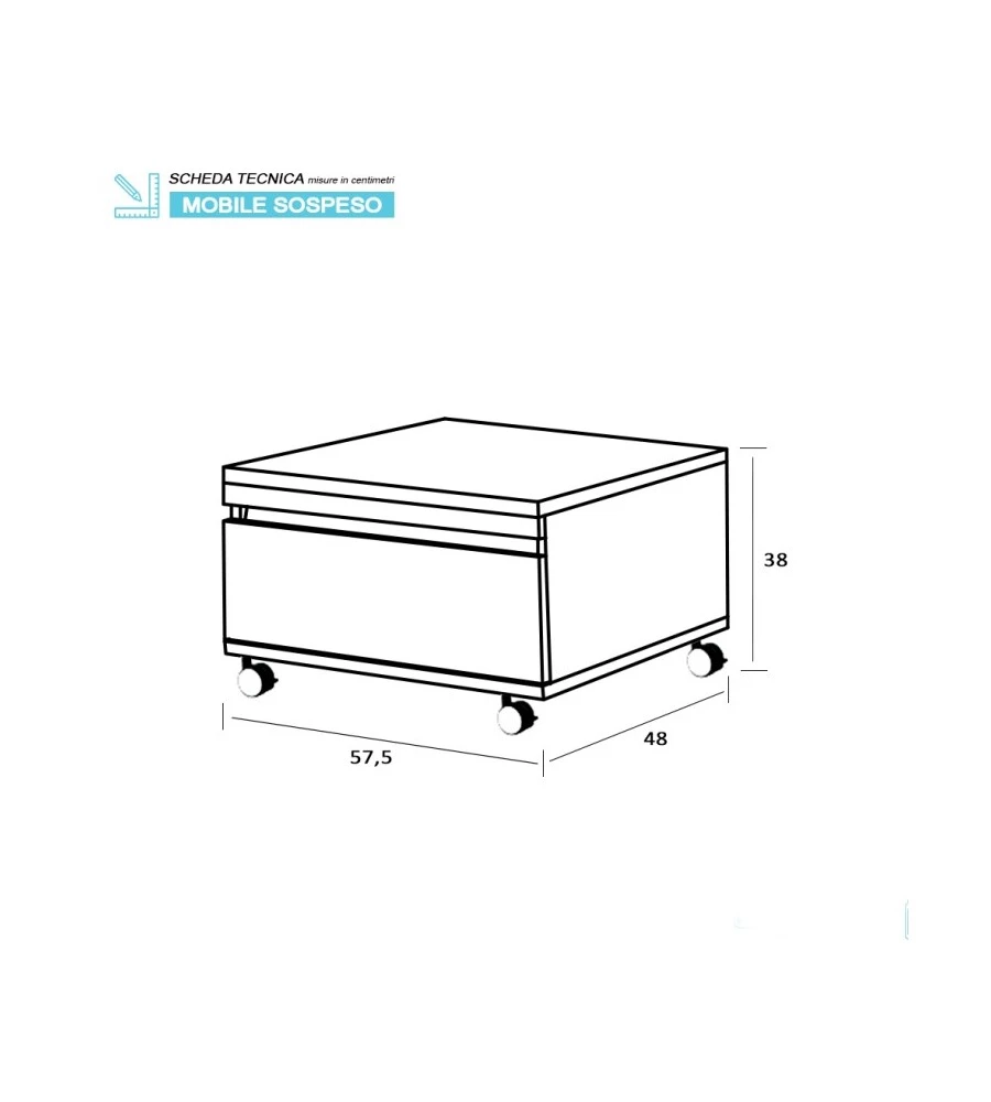CASSETTIERA SU RUOTE "SHELF" 1 CASSETTO CEMENTO, 58X48X29,5 CM
