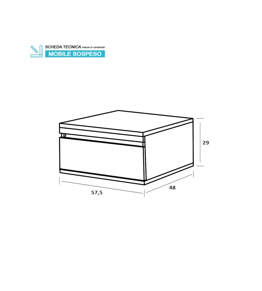 CASSETTIERA SU RUOTE "SHELF" 1 CASSETTO ROVERE, 58X48X29,5 CM