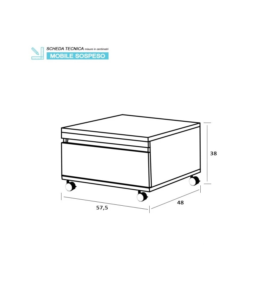CASSETTIERA SU RUOTE "SHELF" 1 CASSETTO ROVERE, 58X48X29,5 CM
