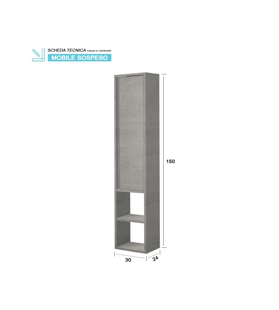 PENSILE SOSPESO PER BAGNO "SHELF" CEMENTO, 30X24X150 CM