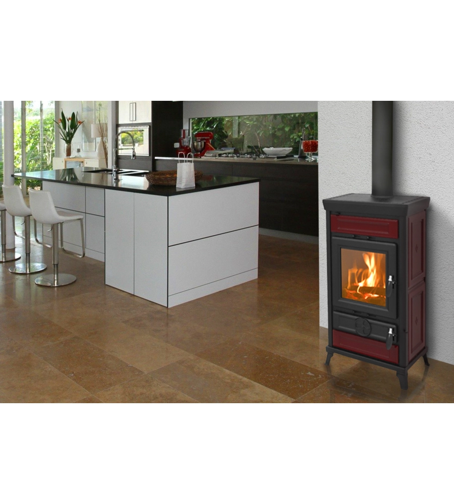 STUFA A LEGNA THERMOROSSI "ILARIA" IN MAIOLICA BORDEAUX 10,8 KW