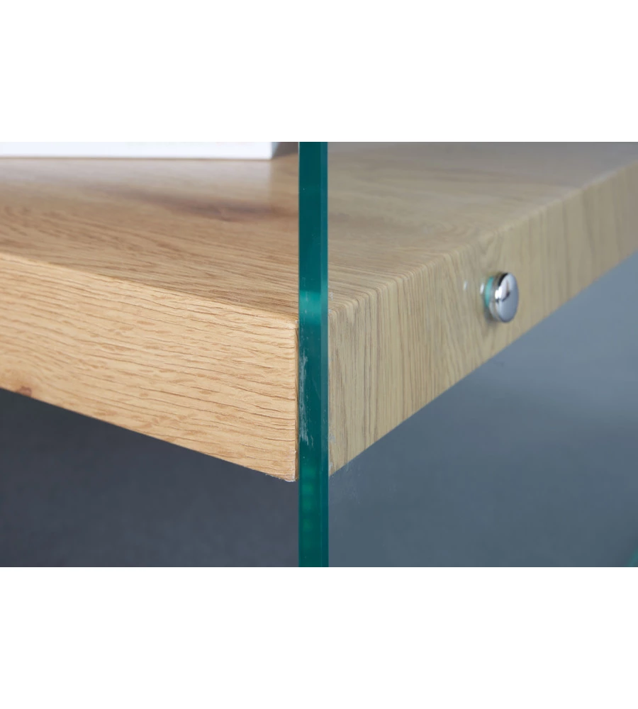TAVOLINO IN LEGNO E VETRO, 110x46X60 CM