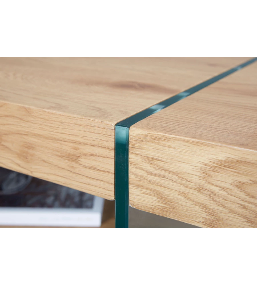 TAVOLINO IN LEGNO E VETRO, 110x46X60 CM