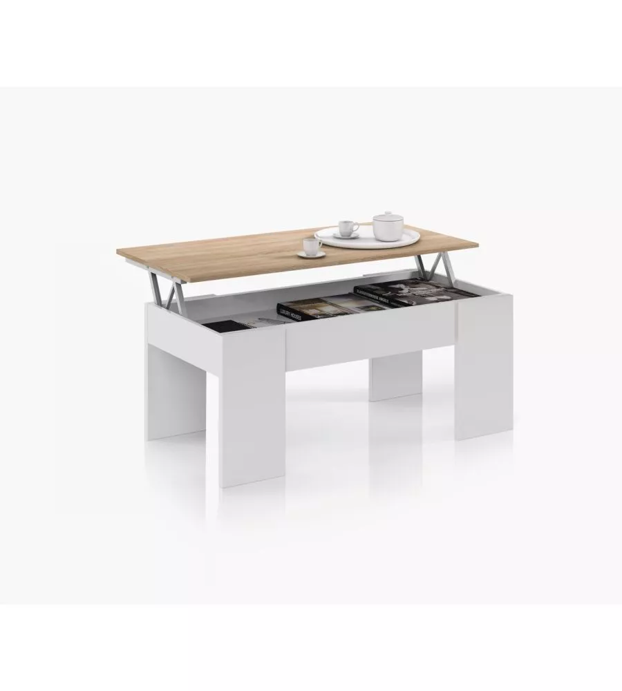 TAVOLINO SALOTTO CON PIANO ELEVABILE E SPAZIO CONTENITORE, 100X50X45-56 CM