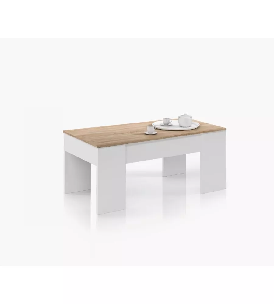 TAVOLINO SALOTTO CON PIANO ELEVABILE E SPAZIO CONTENITORE, 100X50X45-56 CM