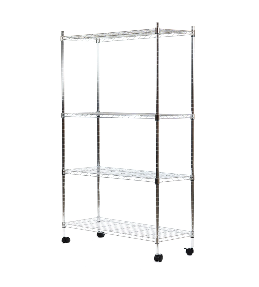 Scaffale A 3 Ripiani Con Ruote Semplice Deluxe - Acciaio Cromato Carico 719378