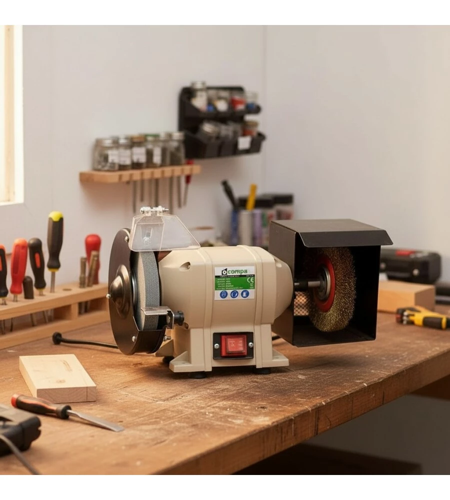 SMERIGLIATRICE DA BANCO COMPA CON SPAZZOLA PULITRICE 250 W