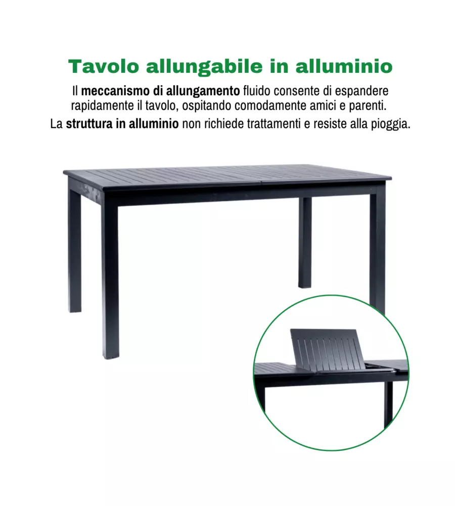 TAVOLO DA ESTERNO ALLUNGABILE EUROGARDEN IN ALLUMINIO GRIGIO 210/152X89X75 CM