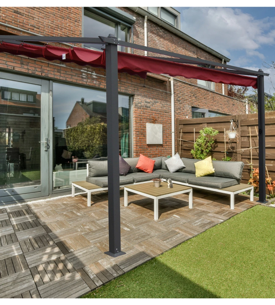 PERGOLA ADDOSSATA DA ESTERNO EUROGARDEN "DAIANA" IN ALLUMINIO BURGUNDY 4X3 M