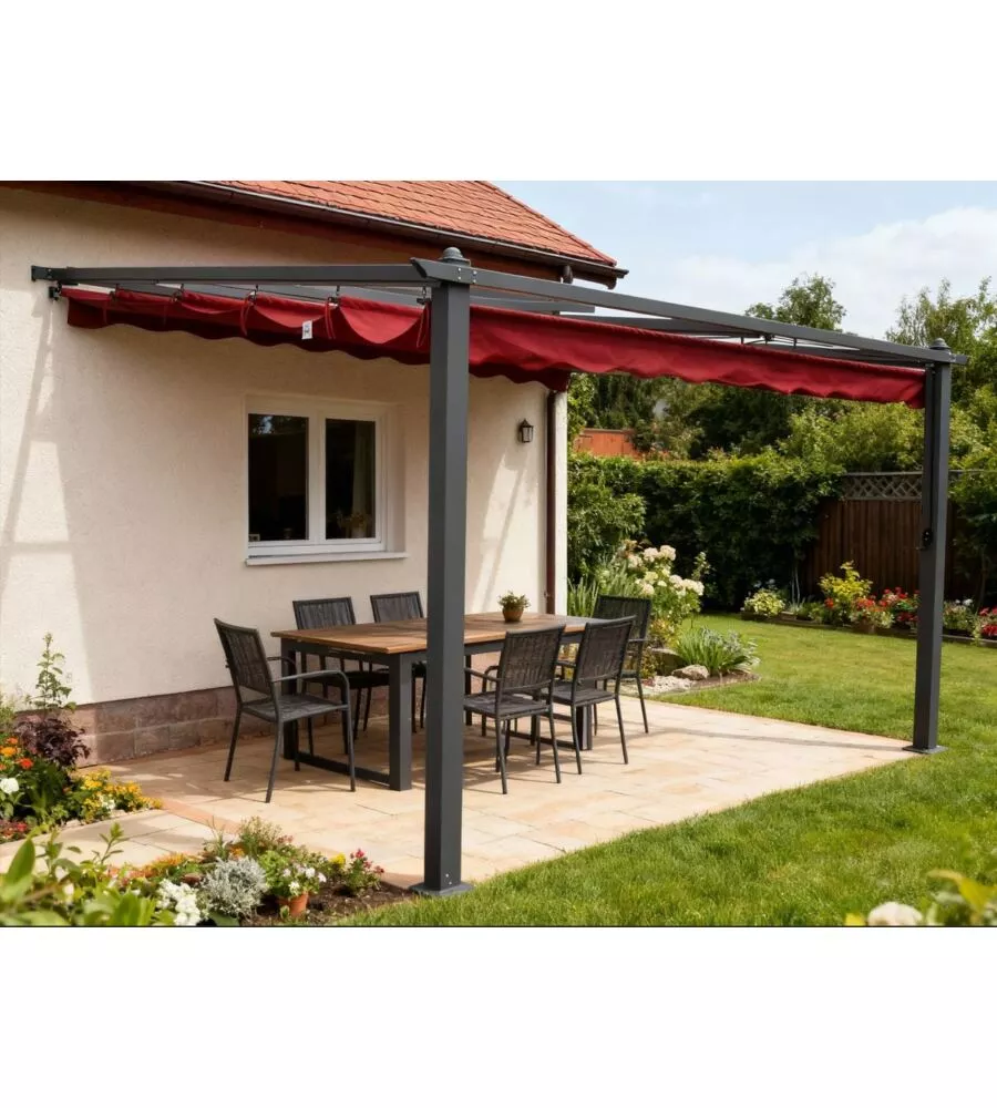 PERGOLA ADDOSSATA DA ESTERNO EUROGARDEN "DAIANA" IN ALLUMINIO BURGUNDY 4X3 M